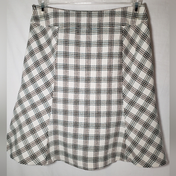 Ann Taylor LOFT Ivory Green Multicolored Tweed Y2K Knee Length Skirt Sz 6 - Picture 6 of 11